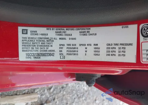 2005 Chevrolet Colorado Ls z USA, uszkodzony, nr VIN 1GCCS136358223042